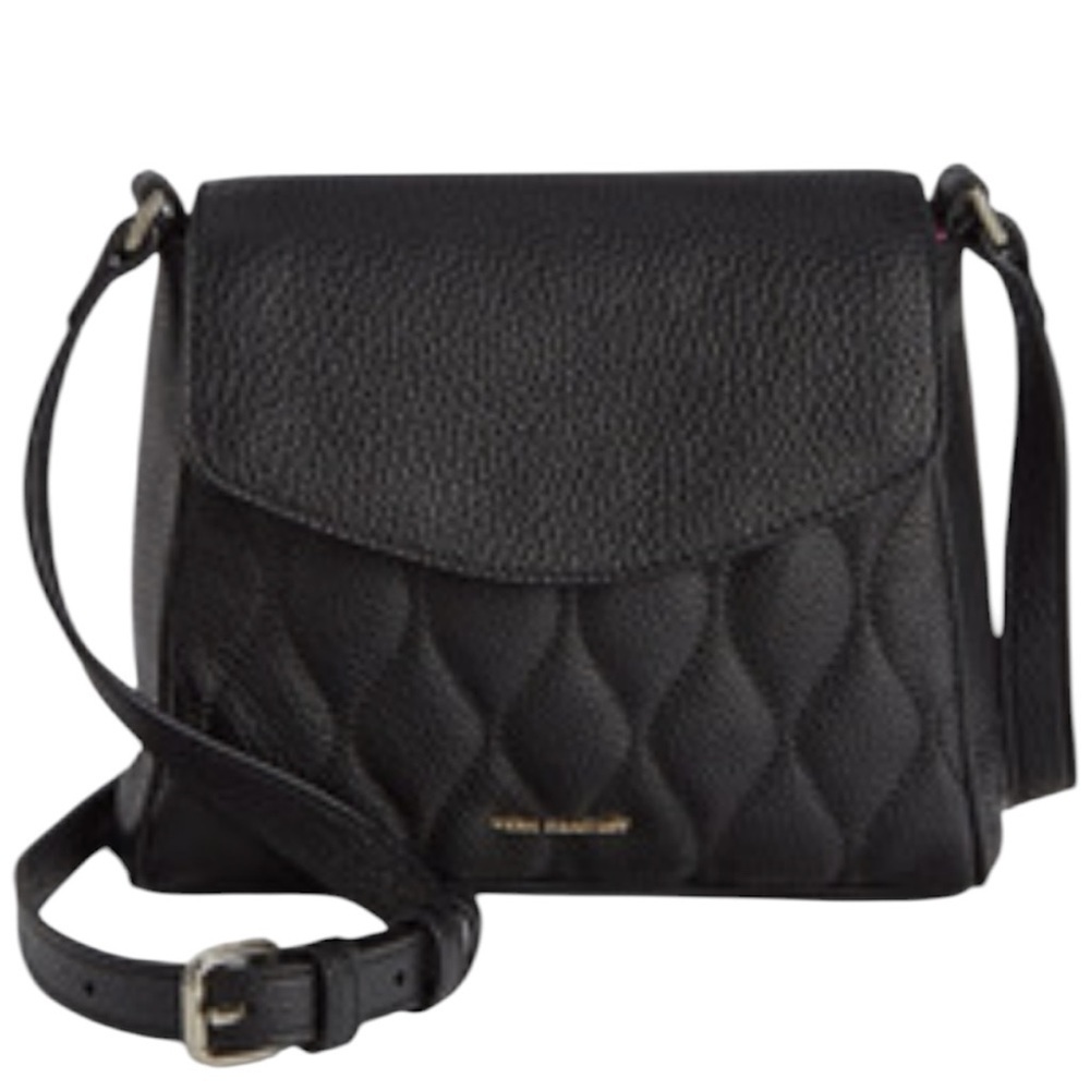 Vera Bradley Quilted Sarah Crossbody Black Pebbled Leather Adjustable Strap